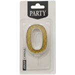 ASKAR CANDLE PARTY Gold Glitter Number 0 Birthday Candle