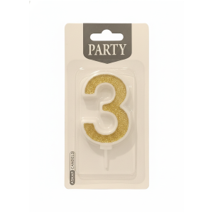ASKAR CANDELD Party Gold Glitter Number 3 Birthday Candle